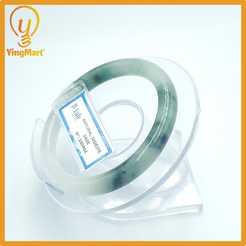 Yingmart 53mm PNJ Certified Natural Color Green Grey White Natural Jadeite Jade Bangle Bracelet, Real Gemstone, Gift for Her, Mom Jewelry