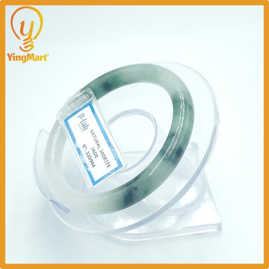 Yingmart 53mm PNJ Certified Natural Color Green Grey White Natural Jadeite Jade Bangle Bracelet, Real Gemstone, Gift for Her, Mom Jewelry