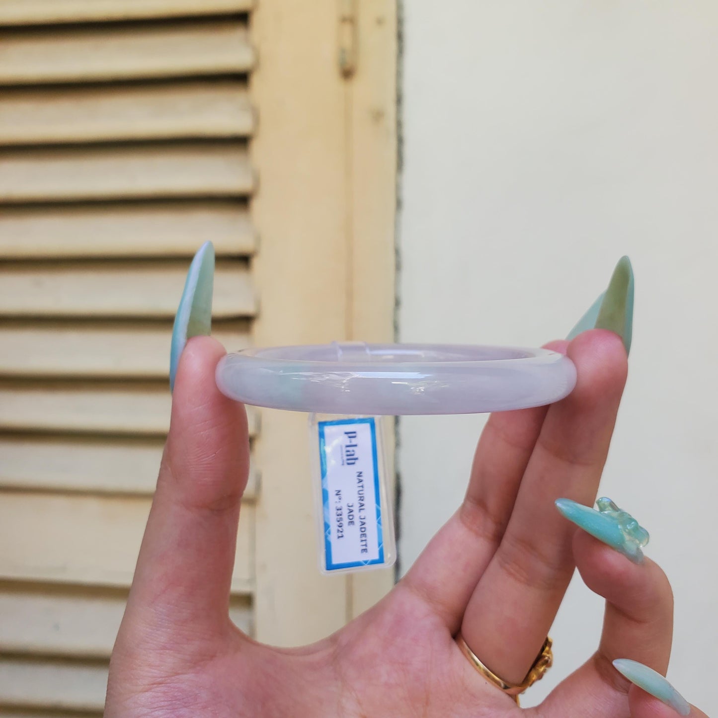 Yingmart 52mm PNJ Certified Natural Color Light Green Light Purple Natural Jadeite Jade Bangle Bracelet, Real Gemstone, Gift for Her, Sister