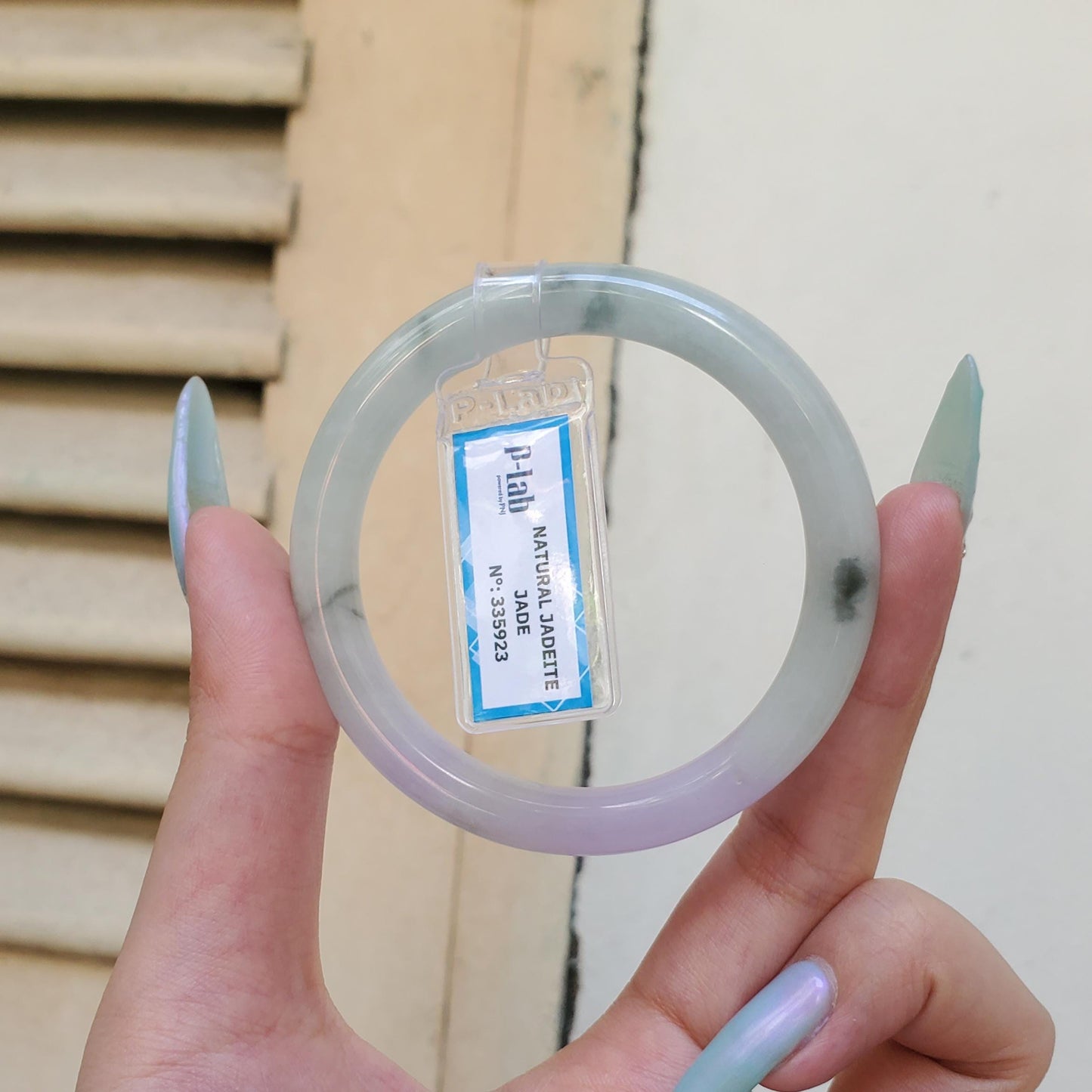 Yingmart 52mm PNJ Certified Natural Color Light Green Light Purple Natural Jadeite Jade Bangle Bracelet, Real Gemstone, Gift for Her Mom