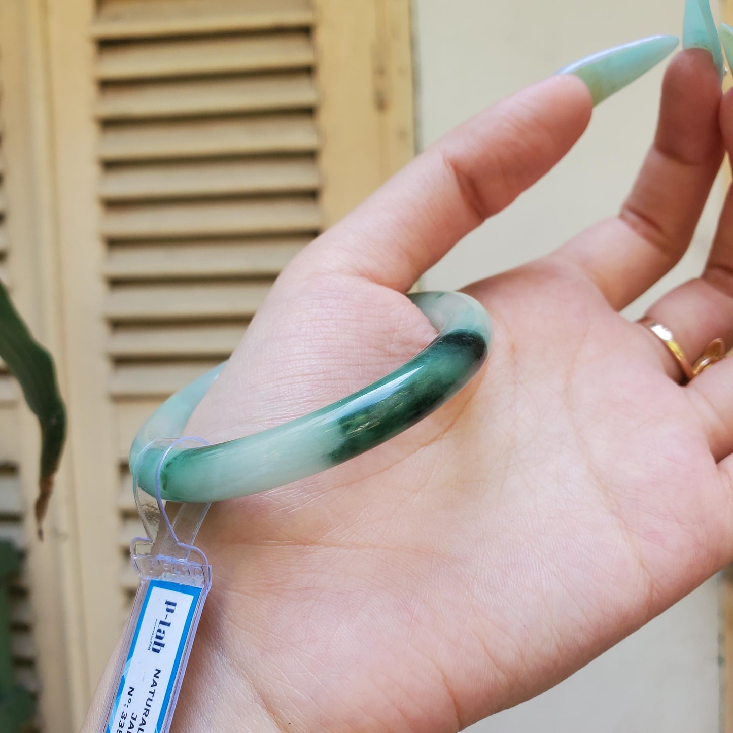 Yingmart 52mm PNJ Certified Natural Color Green Light Green Natural Jadeite Jade Bangle, Real Gemstone, Gift for Her Sister, Mom Jewelry