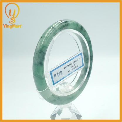 Yingmart 53mm PNJ Certified Natural Color Green White Natural Jadeite Jade Bangle, Real Gemstone, Gift for Her, Bracelet for Sister, Mom