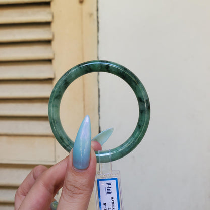 Yingmart 53mm PNJ Certified Natural Color Green White Natural Jadeite Jade Bangle, Real Gemstone, Gift for Her, Bracelet for Sister, Mom