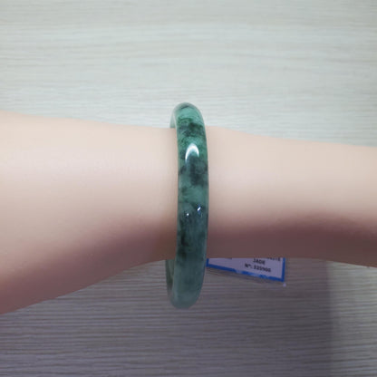 Yingmart 53mm PNJ Certified Natural Color Green White Natural Jadeite Jade Bangle, Real Gemstone, Gift for Her, Bracelet for Sister, Mom