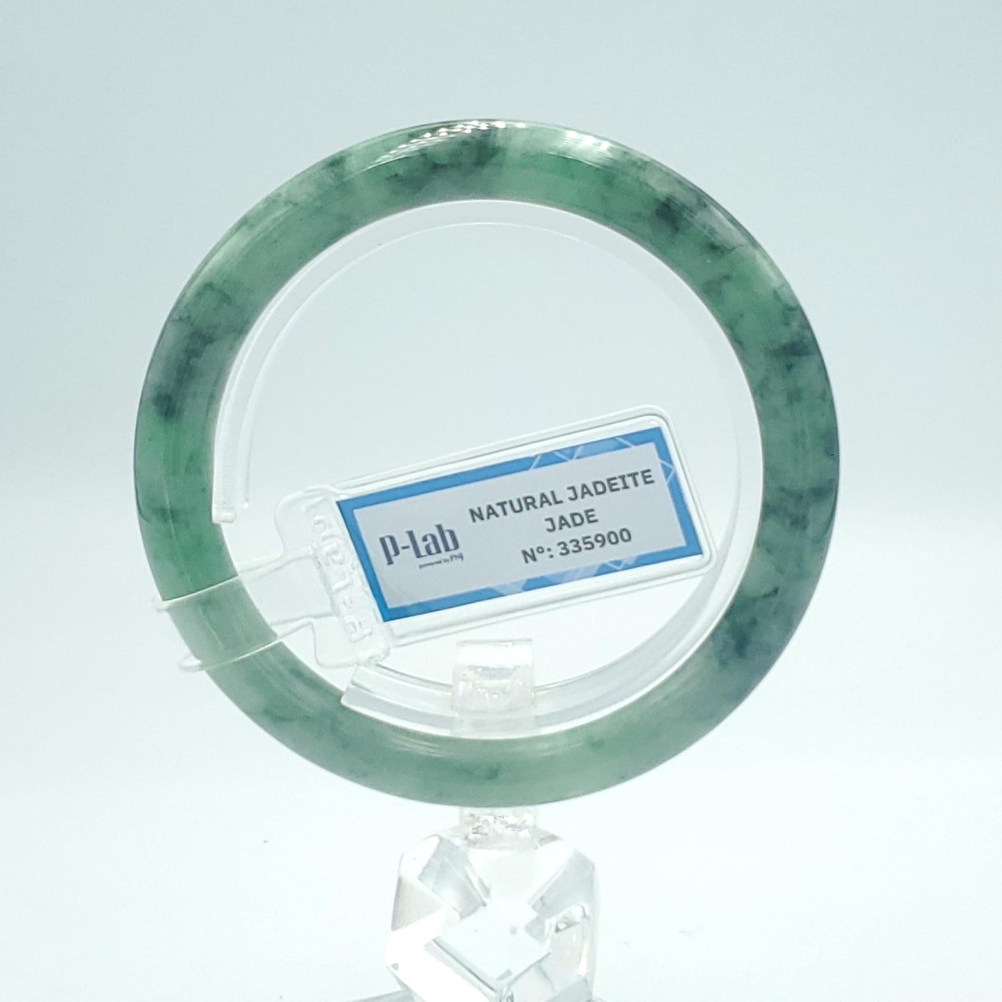 Yingmart 53mm PNJ Certified Natural Color Green White Natural Jadeite Jade Bangle, Real Gemstone, Gift for Her, Bracelet for Sister, Mom