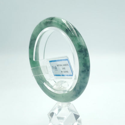 Yingmart 53mm PNJ Certified Natural Color Green White Natural Jadeite Jade Bangle, Real Gemstone, Gift for Her, Bracelet for Sister, Mom