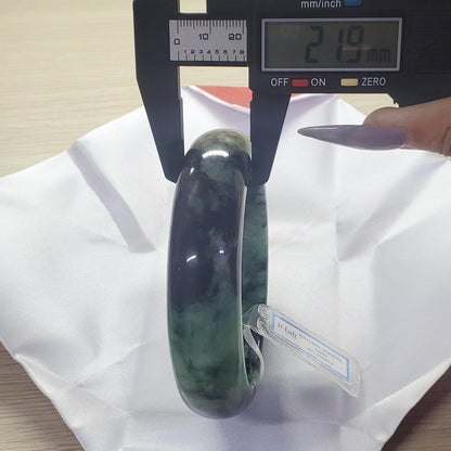 Yingmart  74mm PNJ Certified Natural Color Dark Green Black Natural Jadeite Jade Bangle Bracelet, Real Gemstone, Gift for Her Mom Sister
