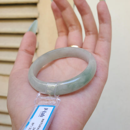 Yingmart 50mm PNJ Certified Natural Color Green Grey White Natural Jadeite Jade Bangle Bracelet, Real Gemstone, Gift for Her Mom Sister