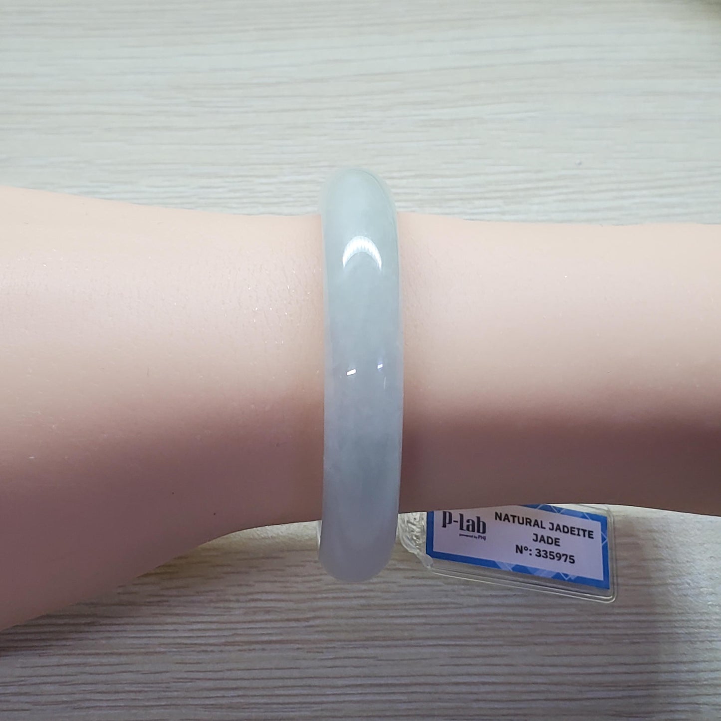 Yingmart 50mm PNJ Certified Natural Color Light Green Grey White Natural Jadeite Jade Bangle Bracelet, Real Gemstone, Gift for Her, Mom