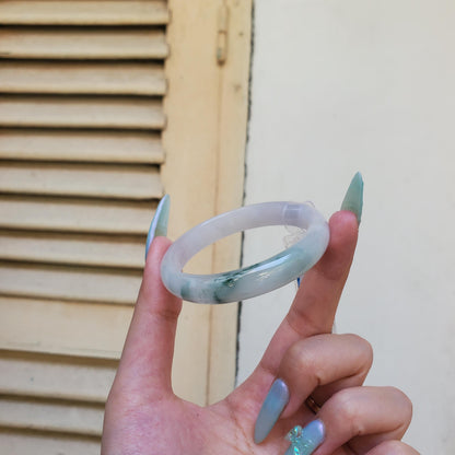 Yingmart  52mm PNJ Certified Natural Color Green White Natural Jadeite Jade Bangle Bracelet, Real Gemstone, Gift for Her Sister, Mom Jewelry