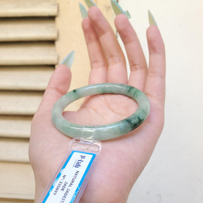 Yingmart 53mm PNJ Certified Natural Color Green Light Green Natural Jadeite Jade Bangle Bracelet, Real Gemstone, Gift for Her Sister Mom
