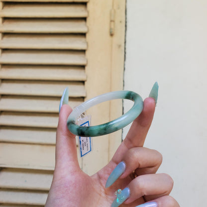 Yingmart 53mm PNJ Certified Natural Color Green Grey White Natural Jadeite Jade Bangle Bracelet, Real Gemstone, Gift for Her, Mom Jewelry