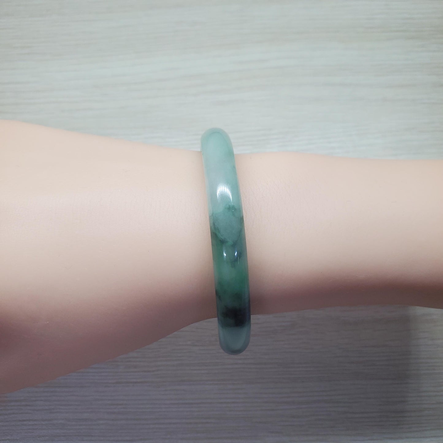 Yingmart 53mm PNJ Certified Natural Color Green Grey White Natural Jadeite Jade Bangle Bracelet, Real Gemstone, Gift for Her, Mom Jewelry