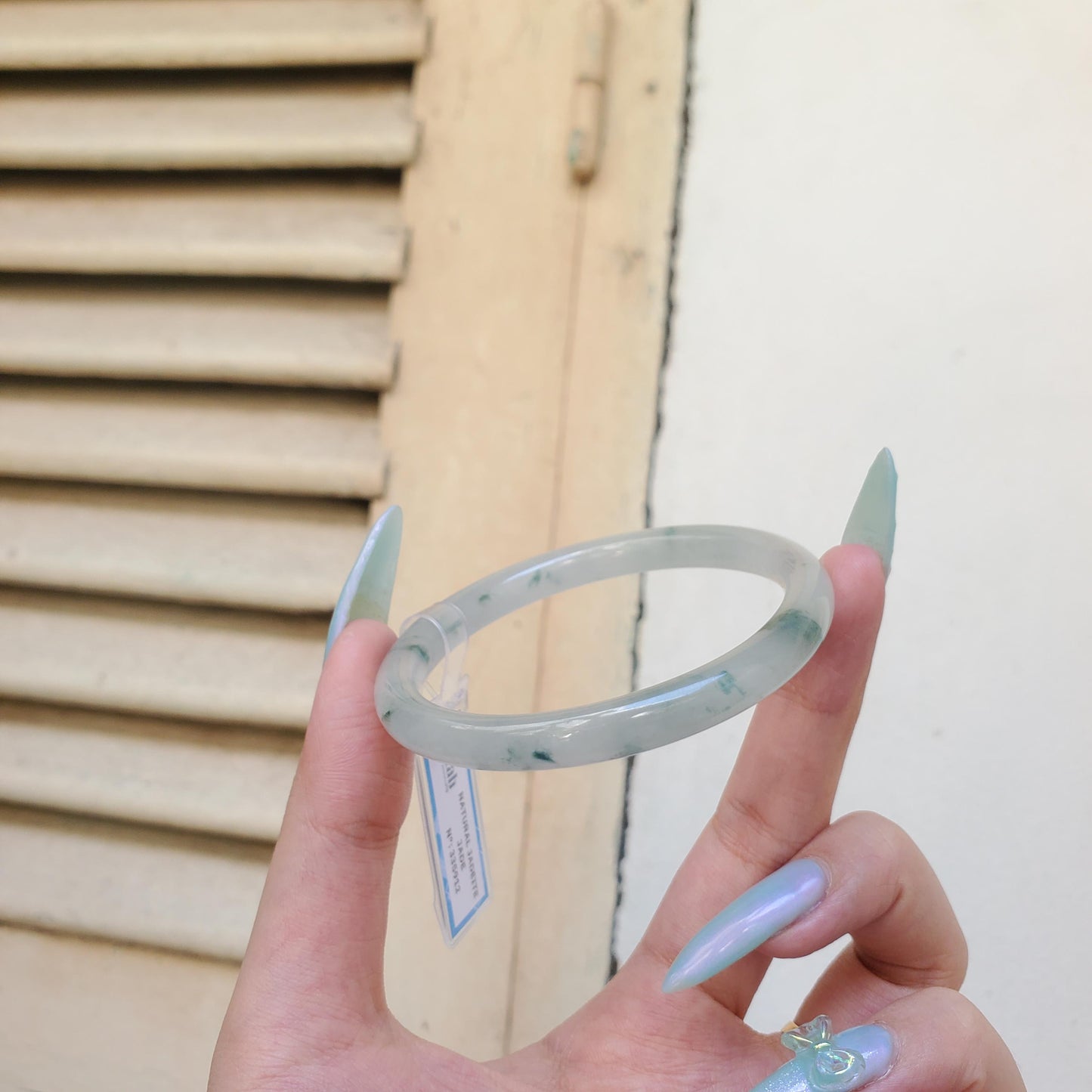 Yingmart 54mm PNJ Certified Natural Color Green Light Green Natural Jadeite Jade Bangle Bracelet, Real Gemstone, Gift for Her Sister Mom