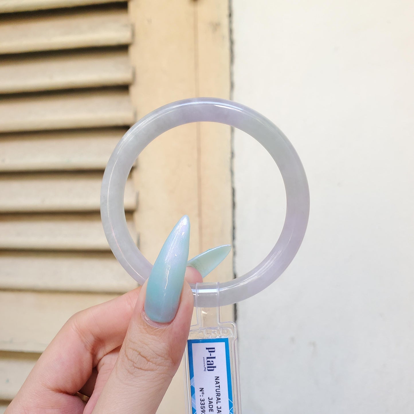 Yingmart 53mm PNJ Certified Natural Color Light Green Light Purple Natural Jadeite Jade Bangle Bracelet, Real Gemstone, Gift for Her Sister