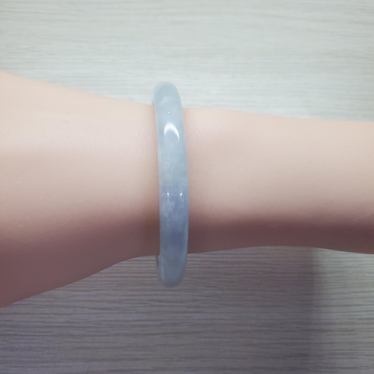 Yingmart 53mm PNJ Certified Natural Color Light Green Grey White Natural Jadeite Jade Bangle Bracelet, Real Gemstone, Gift for Her Sister