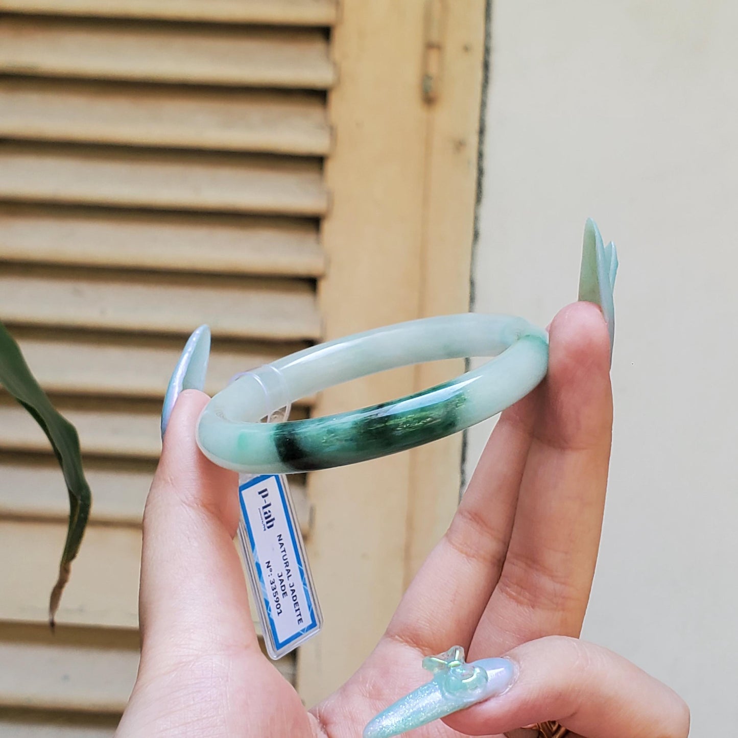 Yingmart 52mm PNJ Certified Natural Color Green Light Green Natural Jadeite Jade Bangle, Real Gemstone, Gift for Her Sister, Mom Jewelry