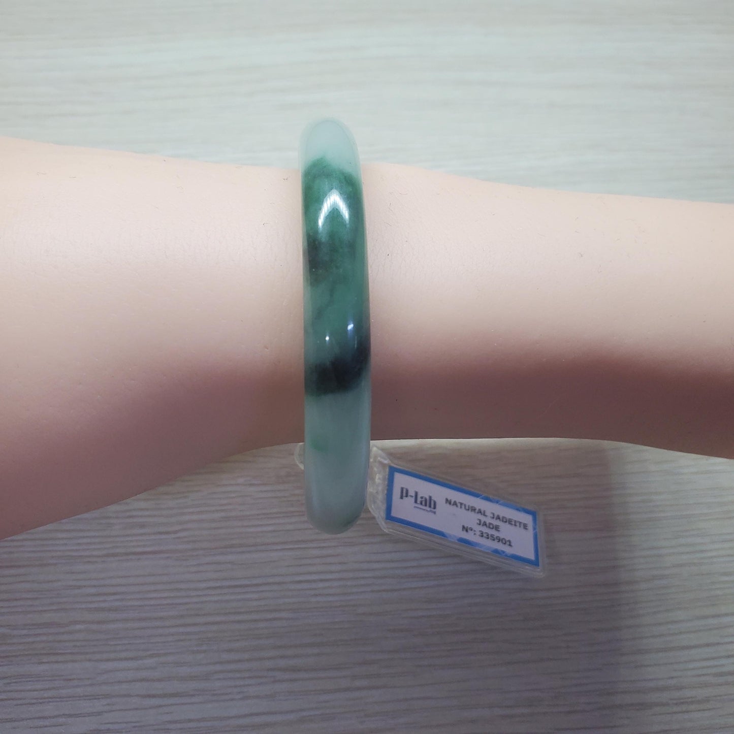 Yingmart 52mm PNJ Certified Natural Color Green Light Green Natural Jadeite Jade Bangle, Real Gemstone, Gift for Her Sister, Mom Jewelry