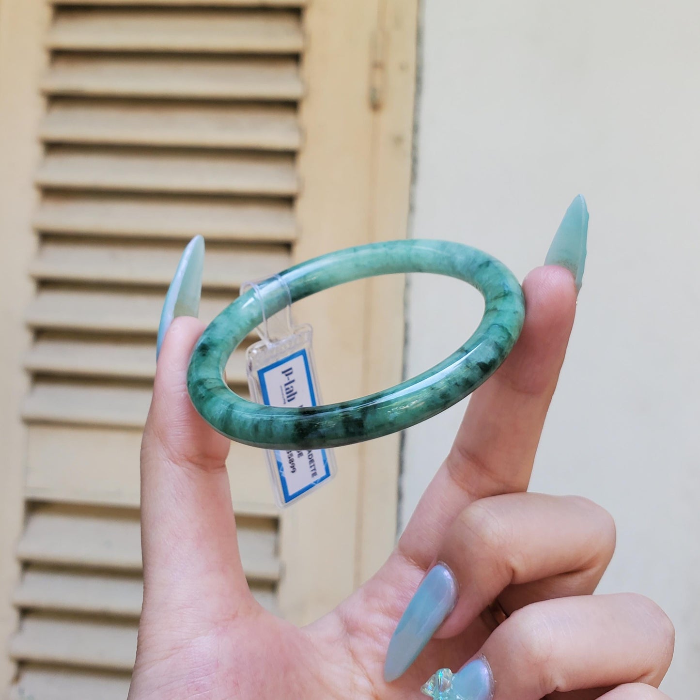 Yingmart 53 mm PNJ Certified Natural Color Green Dark Green Natural Jadeite Jade Bangle Bracelet, Real Gemstone, Gift for Her Mom Grandma