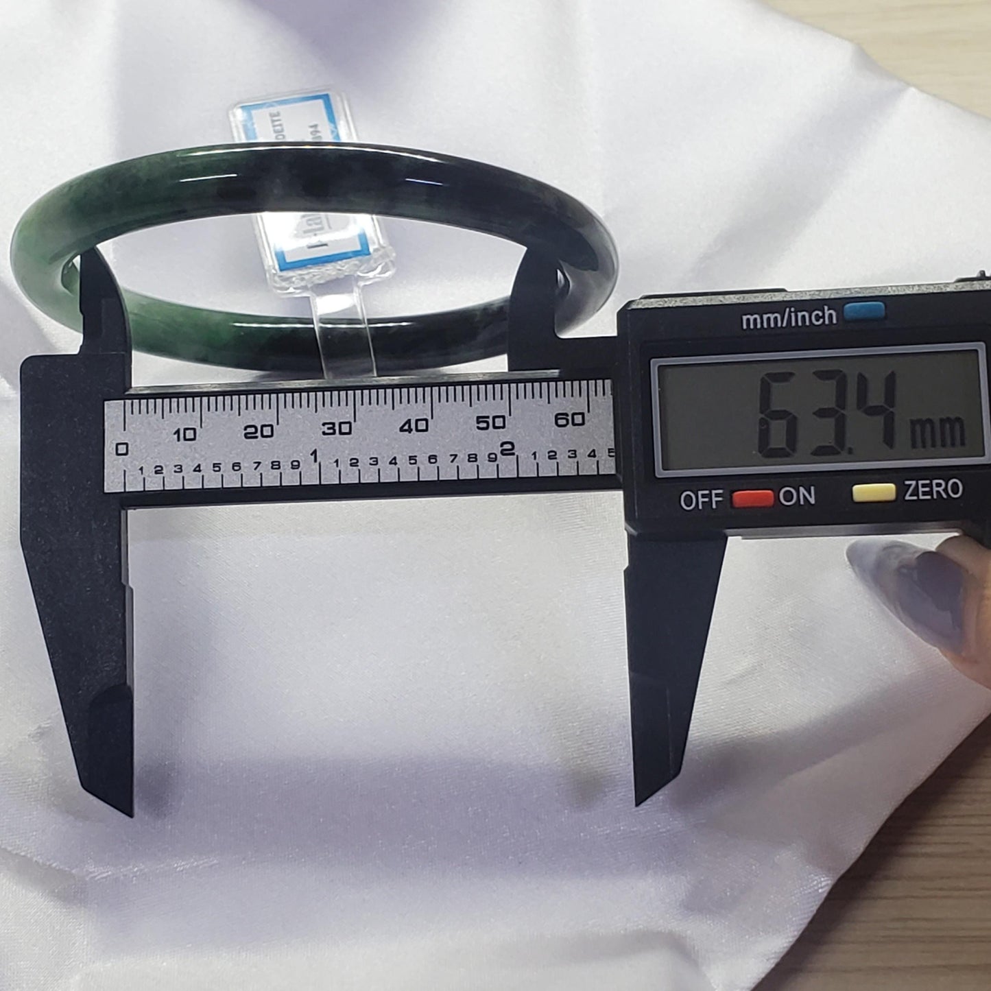 Yingmart 63mm PNJ Certified Natural Color Dark Green Black Natural Jadeite Jade Bangle Bracelet, Real Gemstone Gift for Mom Grandma Sister