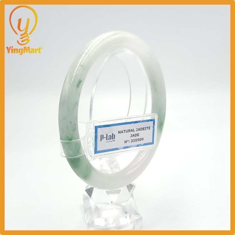 Yingmart 62mm PNJ Certified Natural Color Green White  Natural Jadeite Jade Bangle Bracelet, Real Gemstone Gift for Her Mom Grandma Sister