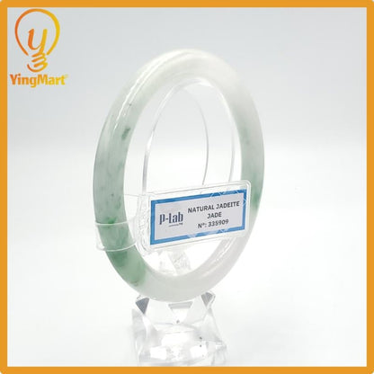 Yingmart 62mm PNJ Certified Natural Color Green White  Natural Jadeite Jade Bangle Bracelet, Real Gemstone Gift for Her Mom Grandma Sister
