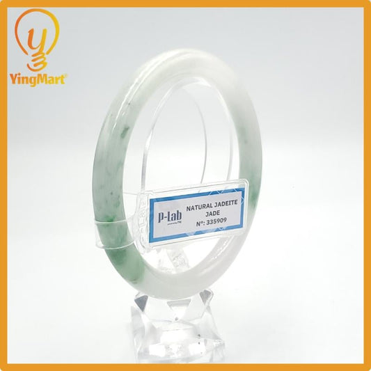 Yingmart 62mm PNJ Certified Natural Color Green White  Natural Jadeite Jade Bangle Bracelet, Real Gemstone Gift for Her Mom Grandma Sister