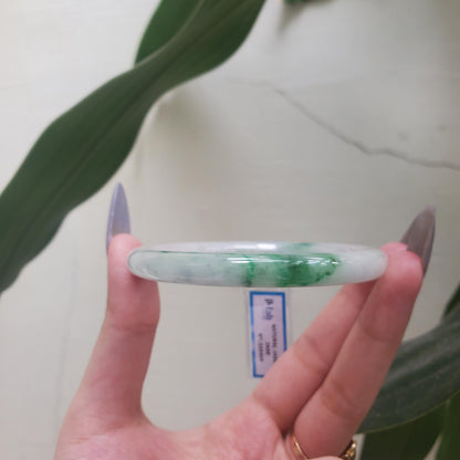 Yingmart 62mm PNJ Certified Natural Color Green White  Natural Jadeite Jade Bangle Bracelet, Real Gemstone Gift for Her Mom Grandma Sister