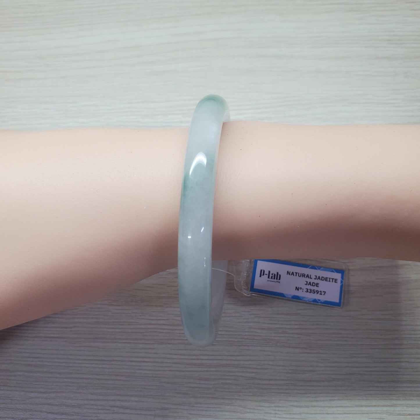 Yingmart 61mm PNJ Certified Natural Color Green White  Natural Jadeite Jade Bangle Bracelet, Real Gemstone Gift for Her Mom Grandma Sister