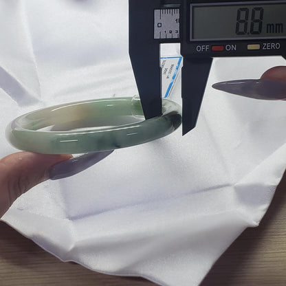 Yingmart 63mm PNJ Certified Natural Color Yellowish Green White Natural Jadeite Jade Bangle Bracelet Real Gemstone Gift for Her Mom Grandma