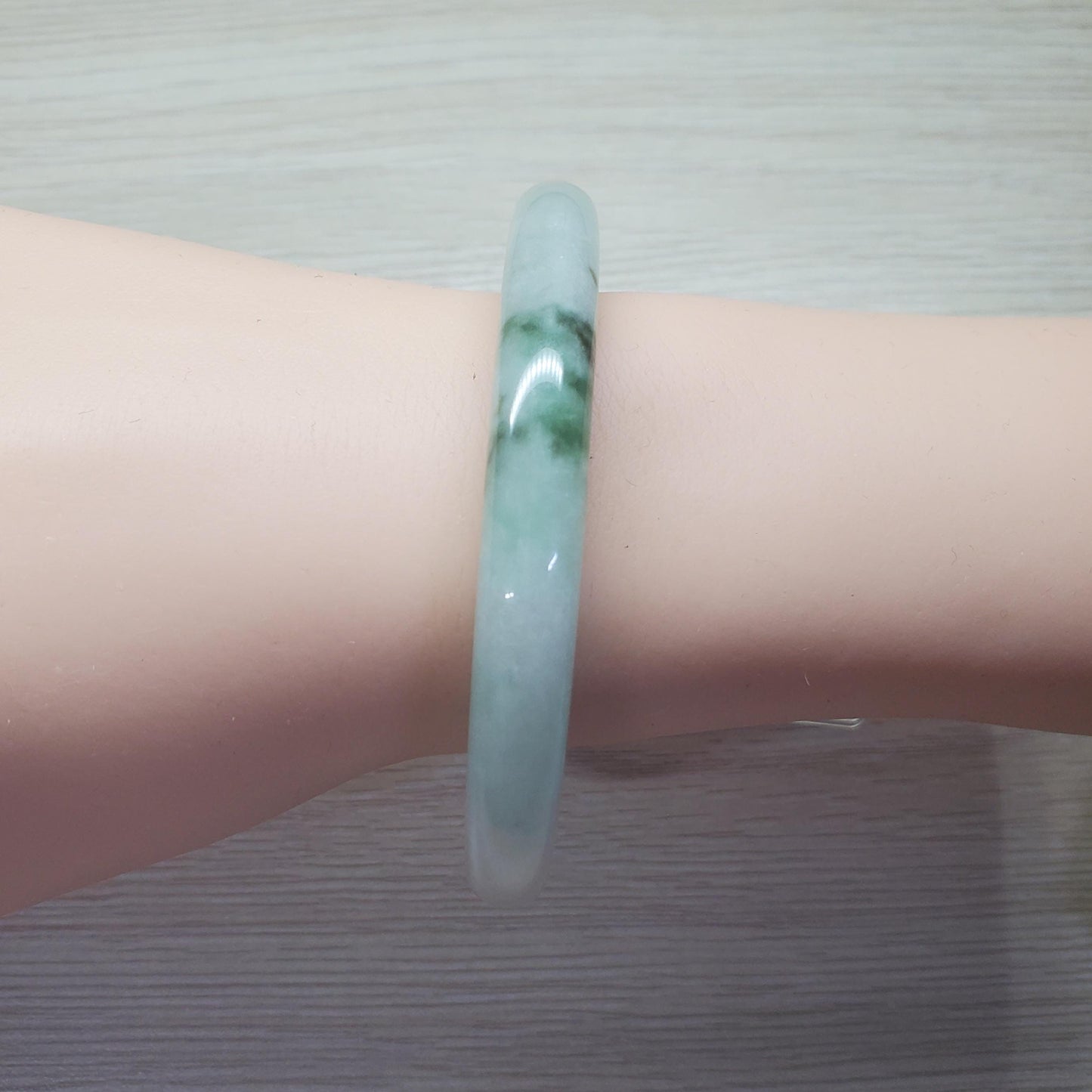 Yingmart 63mm PNJ Certified Natural Color Yellowish Green White Natural Jadeite Jade Bangle Bracelet Real Gemstone Gift for Her Mom Grandma