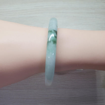 Yingmart 63mm PNJ Certified Natural Color Yellowish Green White Natural Jadeite Jade Bangle Bracelet Real Gemstone Gift for Her Mom Grandma