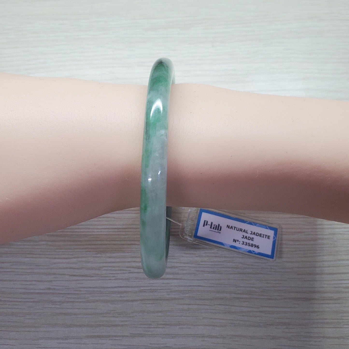 Yingmart 64mm PNJ Certified Natural Color Green Black Dark Green Natural Jadeite Jade Bangle Bracelet, Real Gemstone Gift for Her Mom Sister