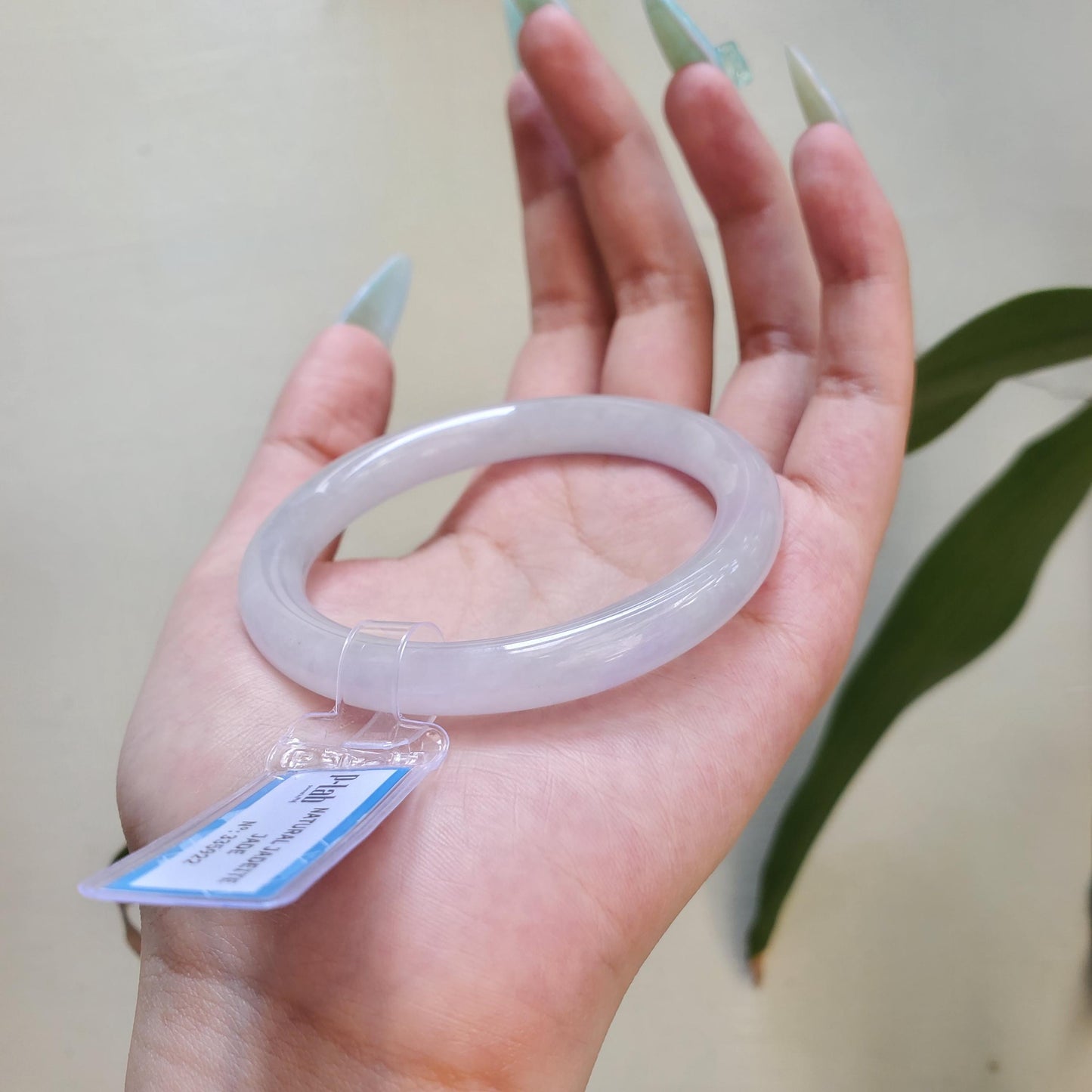 Yingmart 55mm PNJ Certified Natural Color Light Green Light Purple Natural Jadeite Jade Bangle Bracelet, Real Gemstone Gift for  Mom Grandma