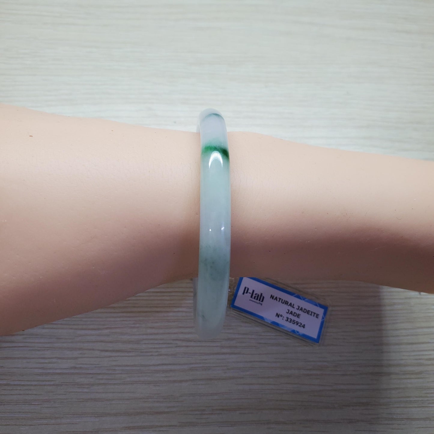 Yingmart 55mm PNJ Certified Natural Color White Grey Light Green Natural Jadeite Jade Bangle Bracelet, Real Gemstone Gift for her Mom Sister