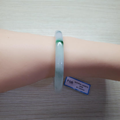Yingmart 55mm PNJ Certified Natural Color White Grey Light Green Natural Jadeite Jade Bangle Bracelet, Real Gemstone Gift for her Mom Sister