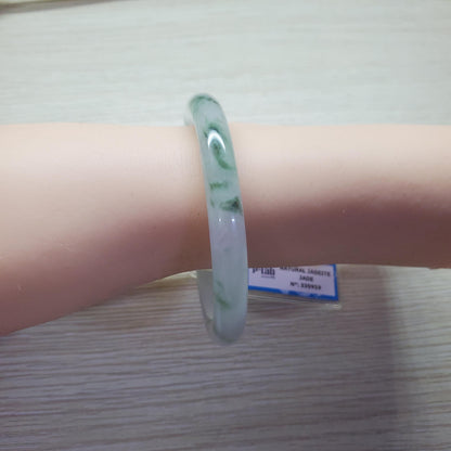 Yingmart 55mm PNJ Certified Natural Color Green Light Green White Natural Jadeite Jade Bangle Bracelet, Real Gemstone Gift for Mom Sister