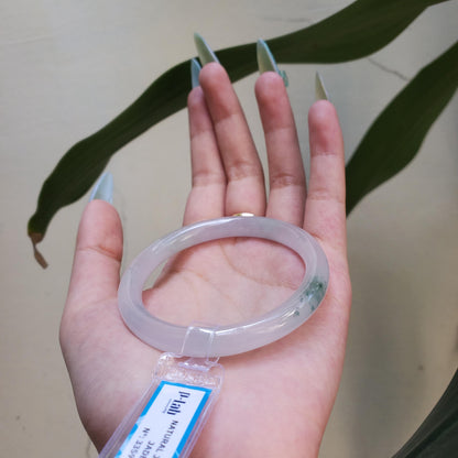 Yingmart 54mm PNJ Certified Natural Color White Grey Light Green Natural Jadeite Jade Bangle Bracelet, Real Gemstone Gift for her Mom Sister