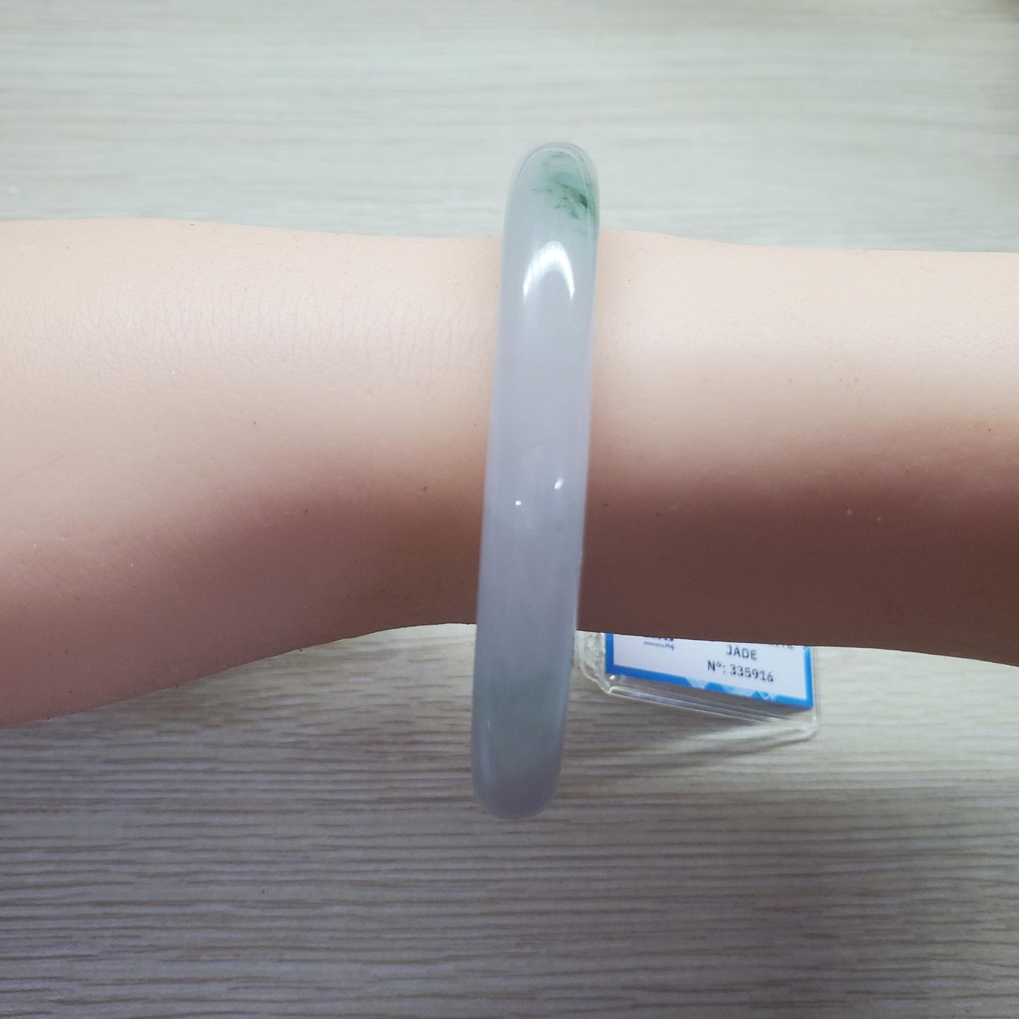 Yingmart 54mm PNJ Certified Natural Color White Grey Light Green Natural Jadeite Jade Bangle Bracelet, Real Gemstone Gift for her Mom Sister