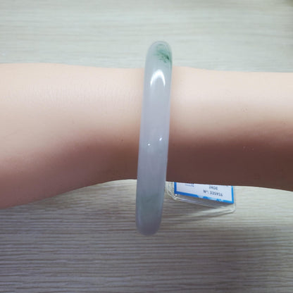 Yingmart 54mm PNJ Certified Natural Color White Grey Light Green Natural Jadeite Jade Bangle Bracelet, Real Gemstone Gift for her Mom Sister