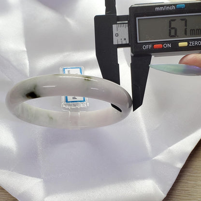 Yingmart 65mm PNJ Certified Natural Color White Green Natural Jadeite Jade Bangle Bracelet, Real Gemstone Gift for Her Mom Grandma Sister
