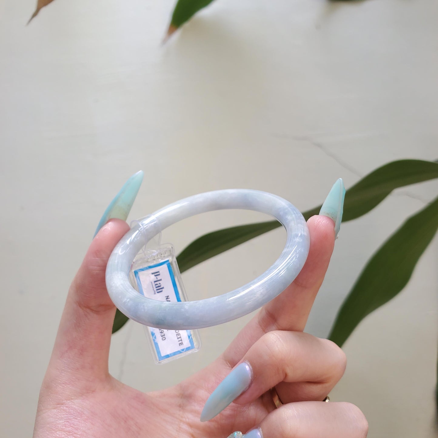 Yingmart 53mm PNJ Certified Natural Color Light Green Grey Light Purple Natural Jadeite Jade Bangle Bracelet, Real Gemstone Gift for Her Mom
