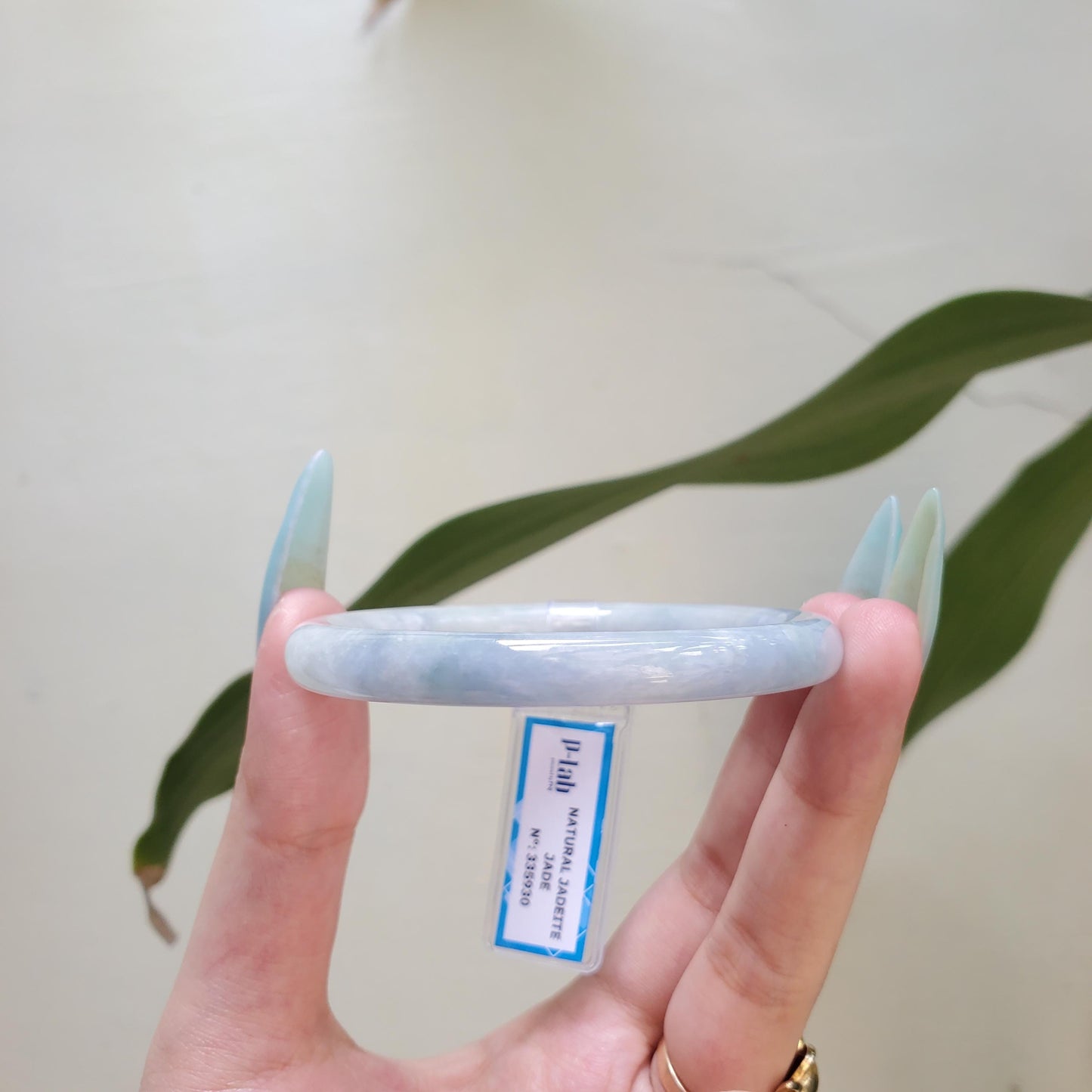 Yingmart 53mm PNJ Certified Natural Color Light Green Grey Light Purple Natural Jadeite Jade Bangle Bracelet, Real Gemstone Gift for Her Mom