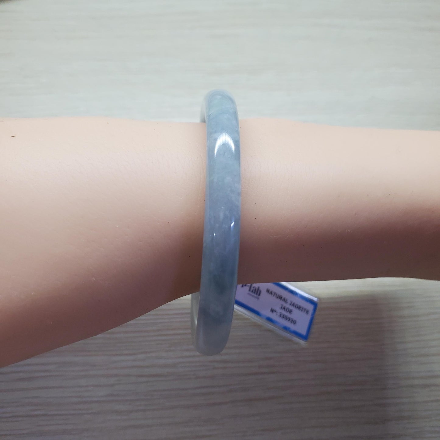 Yingmart 53mm PNJ Certified Natural Color Light Green Grey Light Purple Natural Jadeite Jade Bangle Bracelet, Real Gemstone Gift for Her Mom