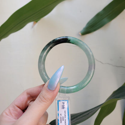 Yingmart 58mm PNJ Certified Natural Color Black Green White Natural Jadeite Jade Bangle Bracelet, Real Gemstone Gift for Her Mom Sister