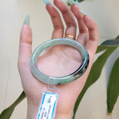 Yingmart 58mm PNJ Certified Natural Color Black Green White Natural Jadeite Jade Bangle Bracelet, Real Gemstone Gift for Her Mom Sister