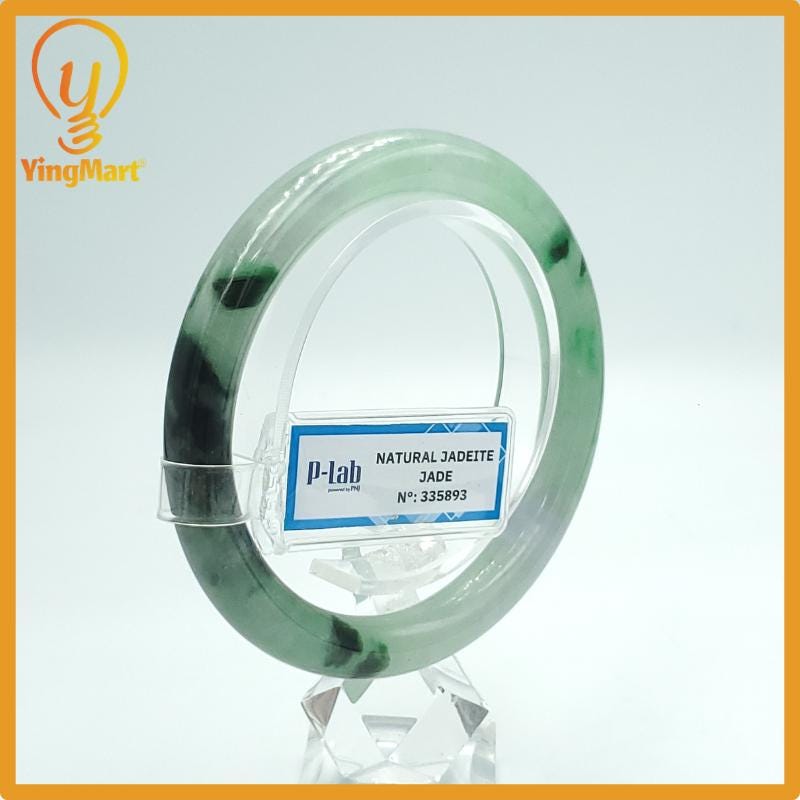Yingmart 58mm PNJ Certified Natural Color Black Green White Natural Jadeite Jade Bangle Bracelet, Real Gemstone Gift for Her Mom Sister