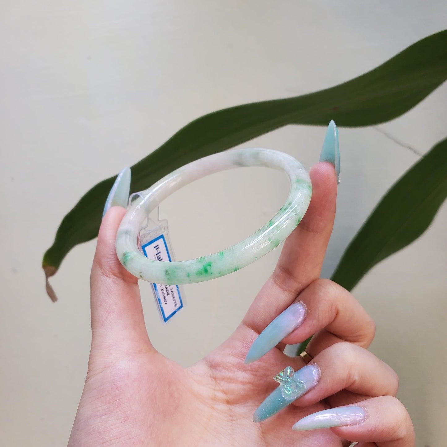 Yingmart 60mm PNJ Certified Natural Color Green Light Green Natural Jadeite Jade Bangle Bracelet, Real Gemstone Gift for Her Mom Sister