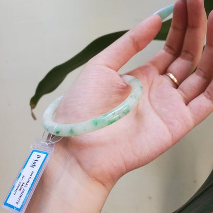 Yingmart 60mm PNJ Certified Natural Color Green Light Green Natural Jadeite Jade Bangle Bracelet, Real Gemstone Gift for Her Mom Sister
