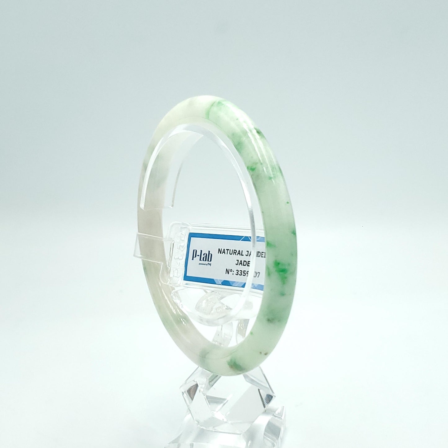 Yingmart 60mm PNJ Certified Natural Color Green Light Green Natural Jadeite Jade Bangle Bracelet, Real Gemstone Gift for Her Mom Sister